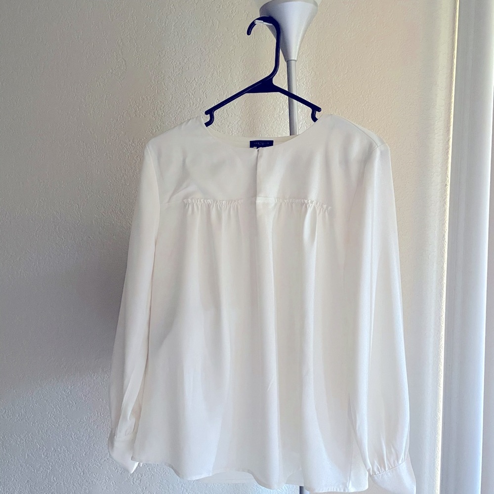 Ann Taylor ecru color office wear solid blouse